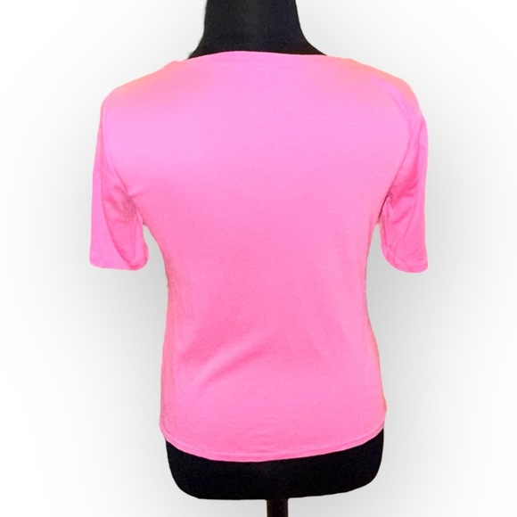 TALBOTS SPLIT NECK COTTON TEE - SOLID PINK - Picture 4 of 12